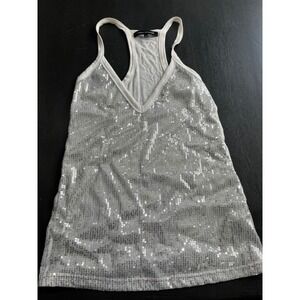 Urban Behavior Silver Sequin Racerback Tank‎ Top Women Small Y2K party going out